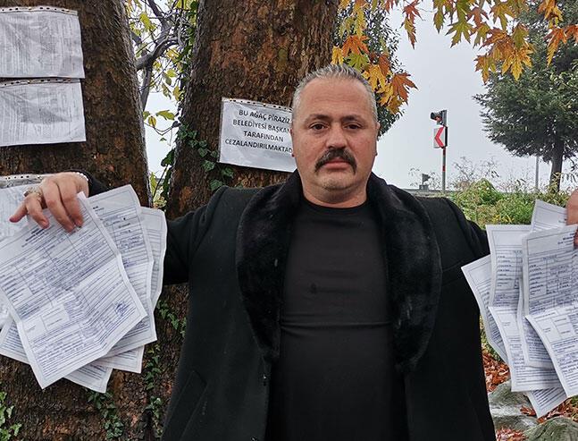 2 bin 493 TL’lik ‘işgal’ cezasının makbuzlarını ağaca astı