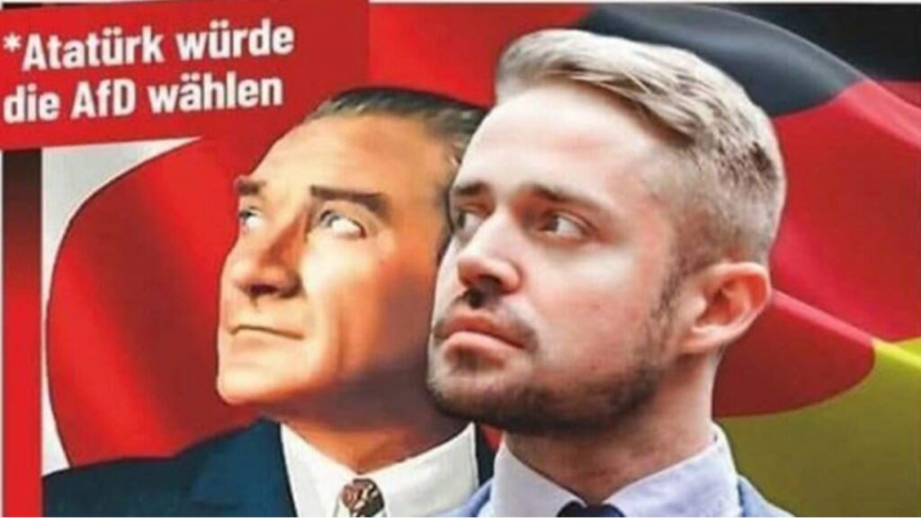 Berlin’de “Atatürk de oy verirdi” ifadeleriyle afiş paylaşan aşırı sağcı parti adayına tepki; “Yaşasaydı, bu partinin toplumdan dışlanması için mücadele ederdi”