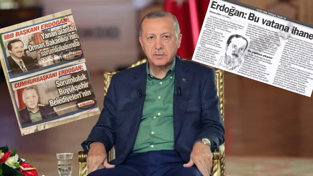 HDP’li Ertuğrul Kürkçü paylaştı: Yangınlarda sorumluluğu belediyelere atan Erdoğan, İBB Başkanı’yken “Yanan alanlar Orman Bakanlığı’nın sorumluluğunda” demiş