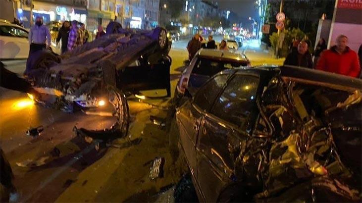 Park halindeki araçlara çarpan otomobil takla attı
