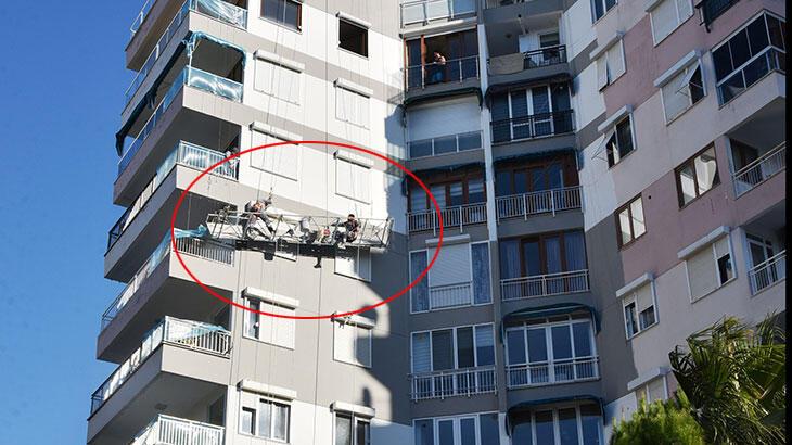 İskelenin makarası boşaldı; 2 boyacı 6’ncı katta mahsur kaldı