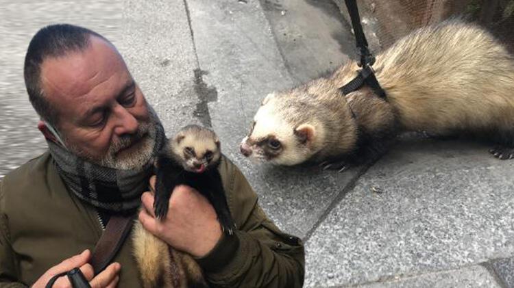 Taksim’de şaşırtan anlar! Tasma taktığı gelincikle gezdi