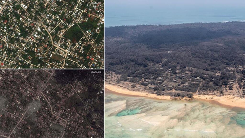 Tonga’da yanardağ patlaması sonrası kül yığını: Yardım uçakları başkentte havalimanına iniş yapamıyor