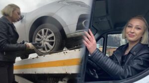 Kadın, çekici operatörünü görenler şaşkınlığını gizlemiyor
