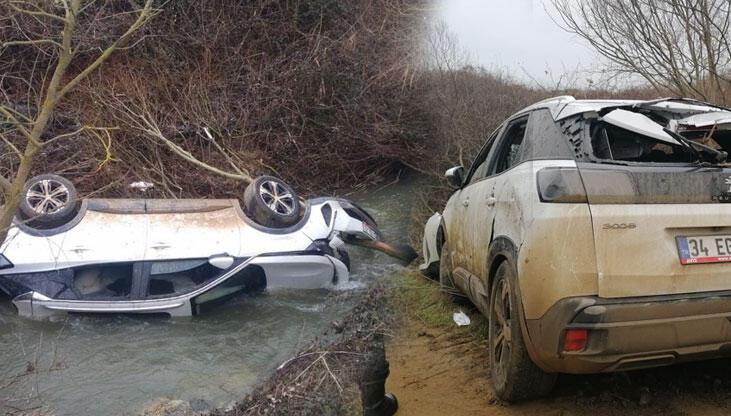 Otomobili dereye düştü tutanak tutup evine gitti