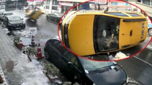 Sarıyer’de taksi kazası! İki teker üzerinde ilerledikten sonra yan yattı