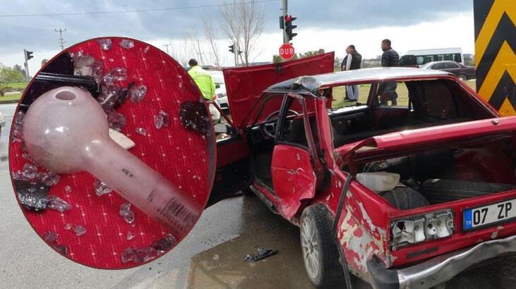 Uyuşturucunun etkisindeki otomobil sürücüsü kamyona çarptı