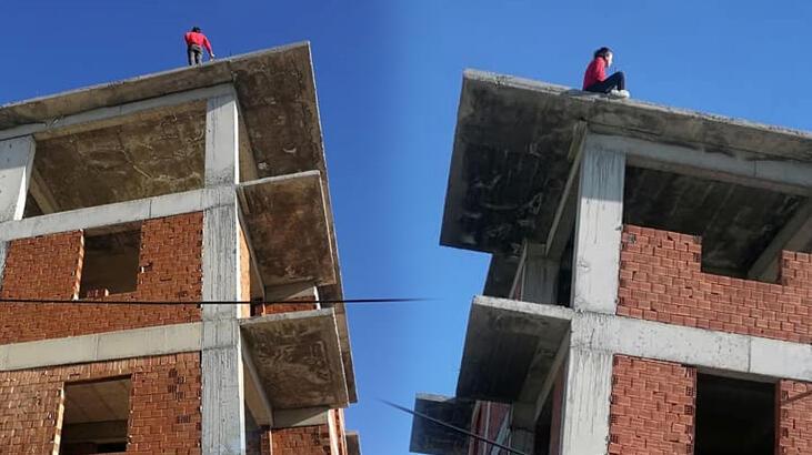 Denizli’de yürekleri ağza getiren an! Genç kadın binanın çatısına çıktı