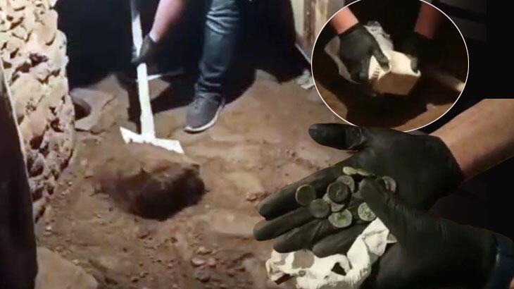 Evlerinin bodrum katında toprağa gömülü tarihi eserlerle yakalandılar
