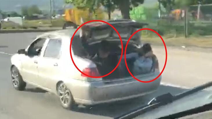 Otomobil bagajında tehlikeli yolculuk!