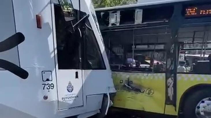 Son dakika… Fatih’te tramvayla İETT otobüsü çarpıştı!