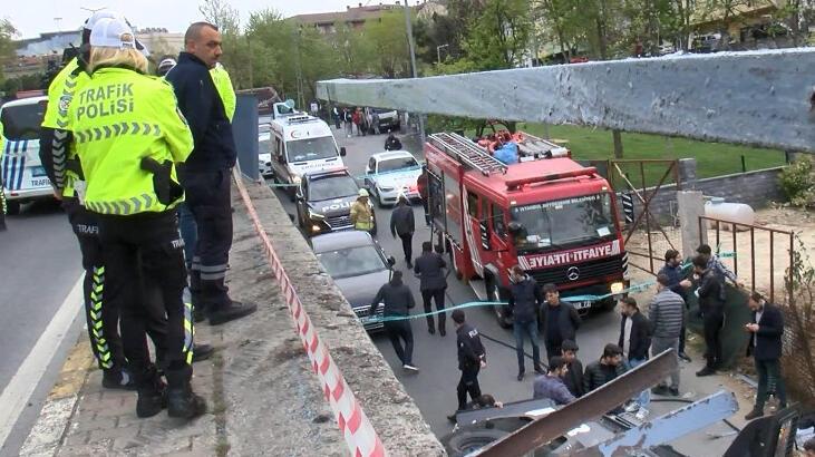 Takla atan polis zırhlı aracı duvarı aşıp alt yola düştü