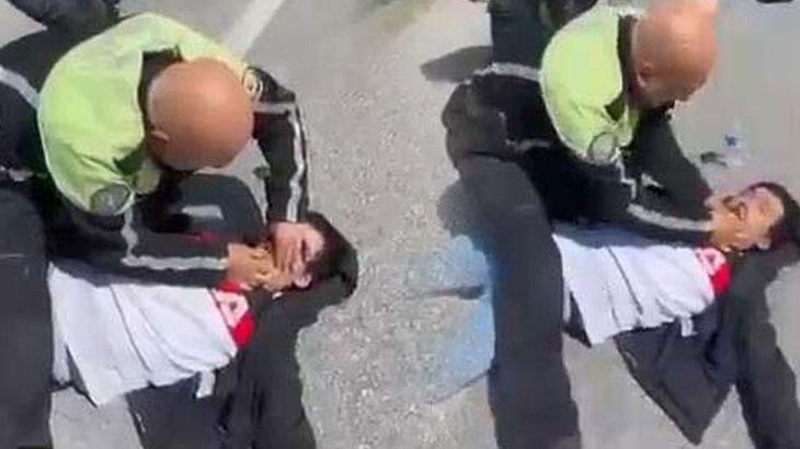 Trafik polisinden motosikletliye hayat kurtaran müdahale