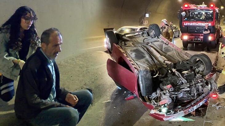 Üsküdar’da tünelde dehşet anları! Taksiye çarpan otomobil takla attı