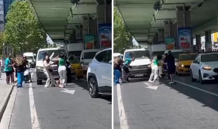 Mecidiyeköy’de saç saça kavga: Trafik durdu!