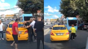 Sokak ortasında kadını darbeden maganda tekme tokat dayak yedi
