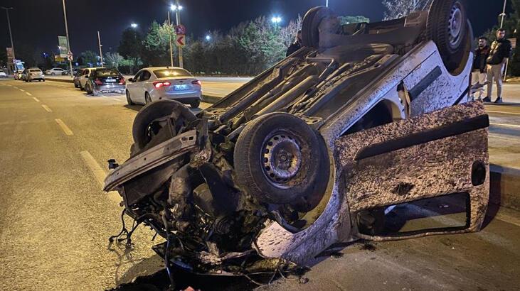Ağaca çarpıp takla atan aracın sürücüsü olay yerinden kaçtı