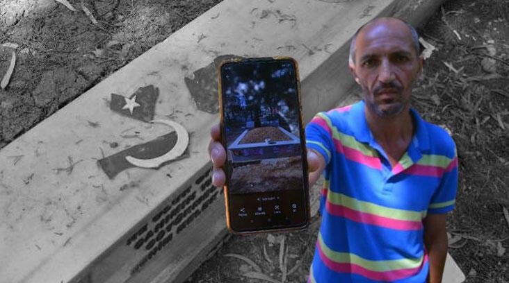 Aile mezarlığındaki Türk bayrağı motiflerini parçaladılar