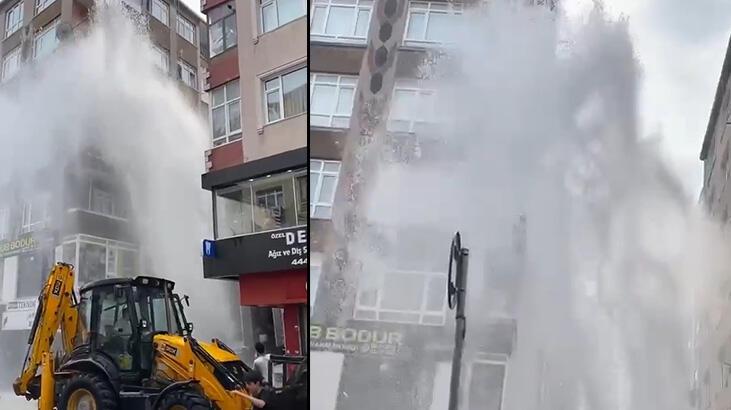 Ana isale hattı patladı! Tonlarca su apartman boyunca yükseldi