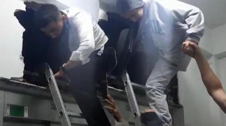 Asansörde kalan 9 kişilik aile duvar kırılarak kurtarıldı
