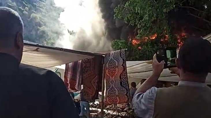 Çay bahçesindeki yangın pazar yerine sıçramadan söndürüldü