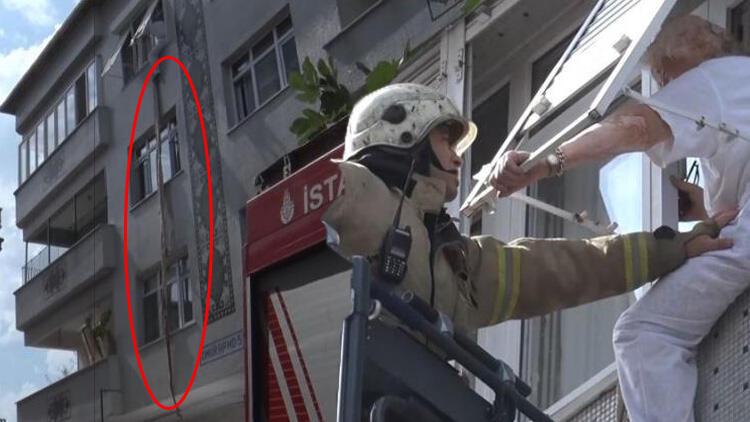 İstanbul’da film gibi olay! Bez parçalarını birleştirip aşağıya inmeye çalıştı