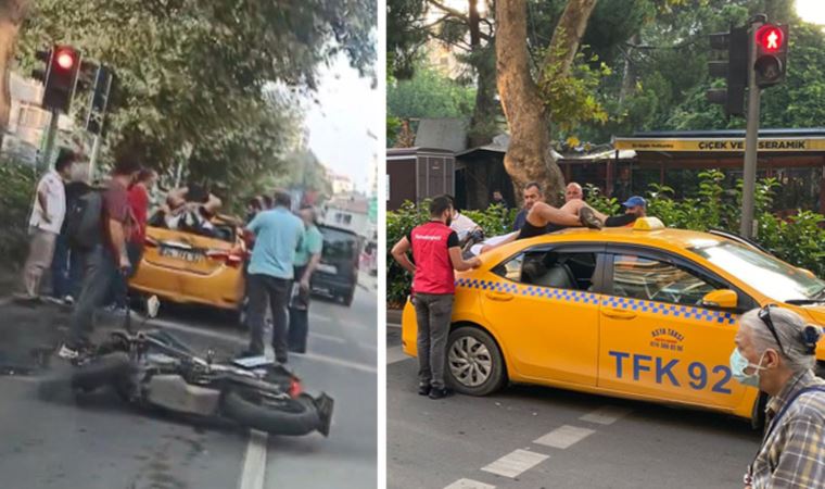 Kadıköy’de kaza yapan motosikletli ‘taksinin’ üzerine düştü
