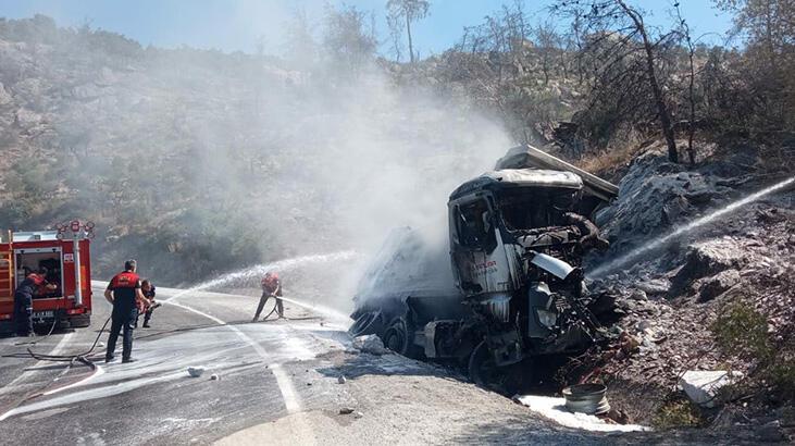 Kamyon alev alev yandı, sürücü feci şekilde öldü