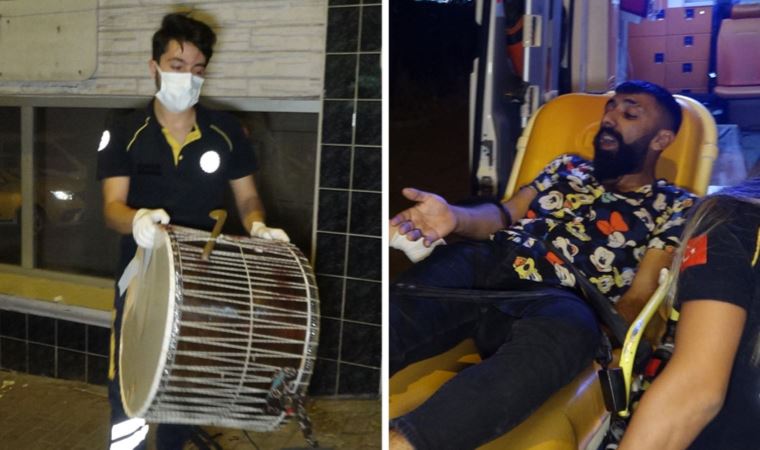 Silahlı saldırıda yaralandı, ‘davulunu’ da ambulansa aldı