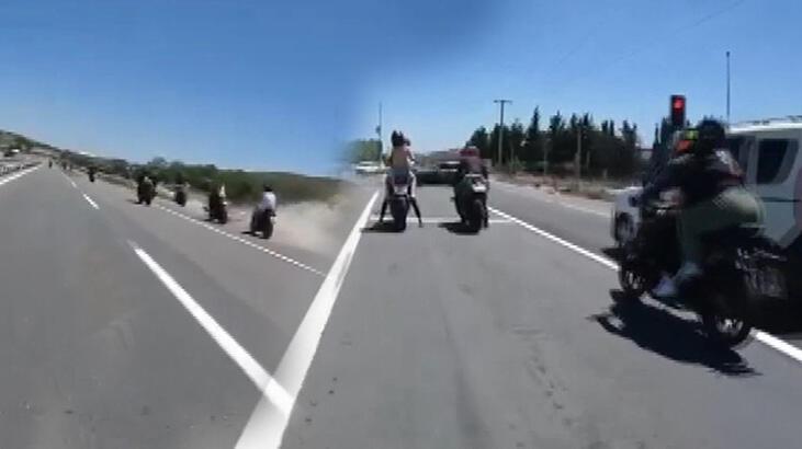 Tek tekerli hız denemesi kaza ile bitti! Motosikletli grup ölümden döndü
