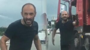 TIR şoförü dehşet saçtı! Geri gelerek otomobili ezmeye çalıştı