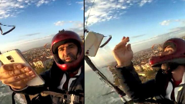 Yamaç paraşütünden canlı yayın yapacaktı! Telefonunu düşürdü